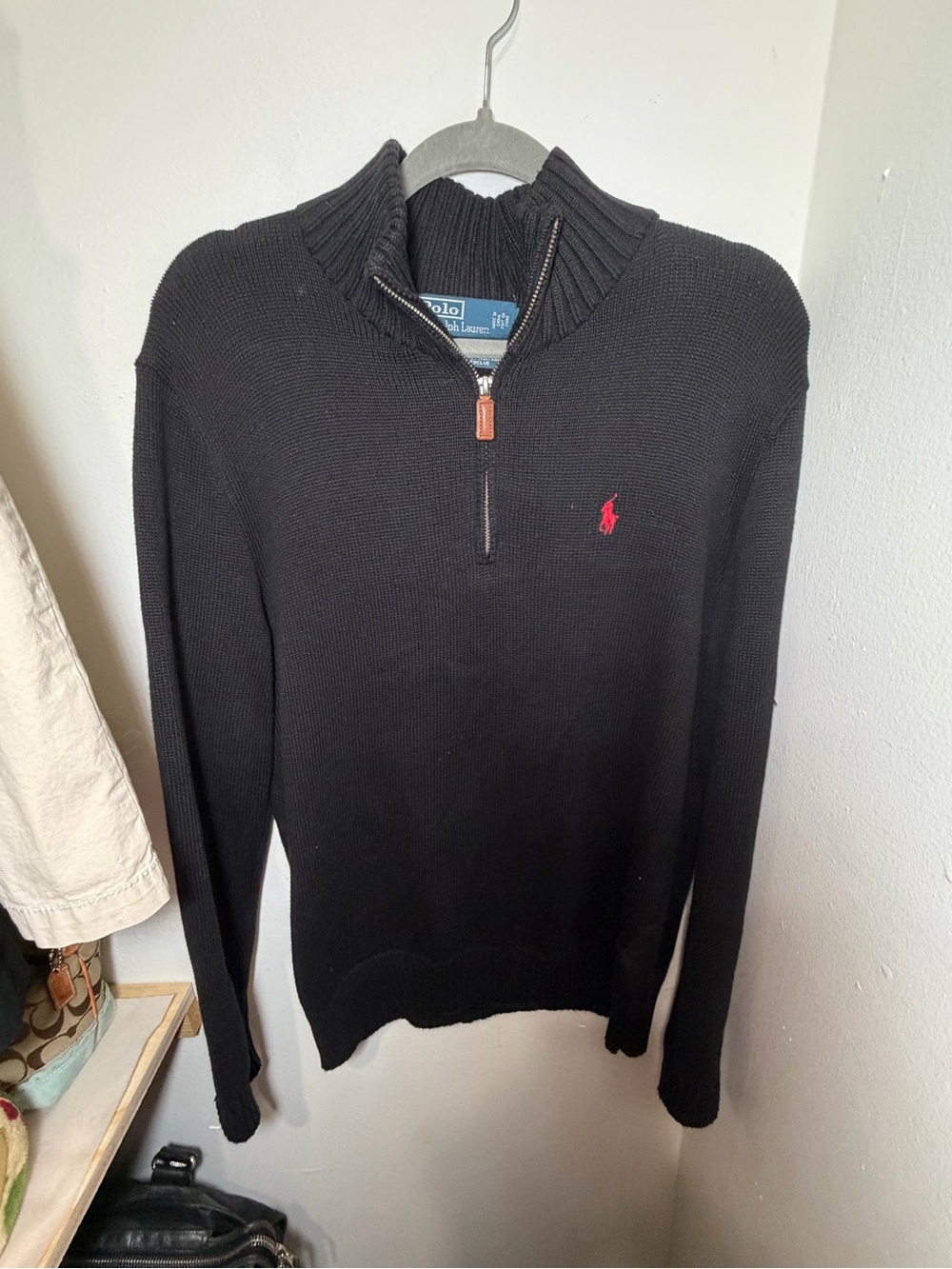 Ralph Lauren Black Half-Zip Sweater with Red Pony